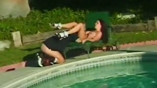 Rather flexible dark haired nympho gives head before outdoor fuck