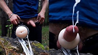 An athlete guy while jogging finds someone’s fleshlight in the forest and fucks him