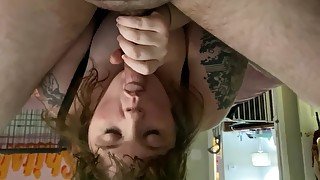 Tattooed pawg deepthroats big white cock