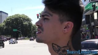 Tattooed latino in 3way sucks cocks