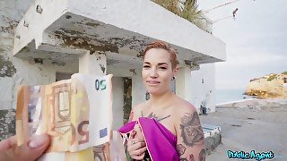 Tattooed nymph Silvia Rubi takes my Euros for sex on the street