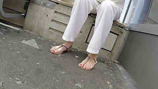 Woman With Sexy Feet &amp; Red Toe Nails Get Filmed On The Street