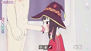 Lust's Cupid, a 2D sex simulation game Megumin cosplay with super deep blowjobs