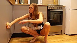 Hot Sexy Maid Cleaning the Kitchen