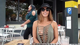 Hot MILF shows her big tits in public