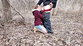 She sucks my cock in woods