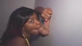 Black Slut Taking Multiple Cumshots At Glory Hole