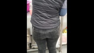 Stepmom stuck under sink get fucked through jeans by stepson