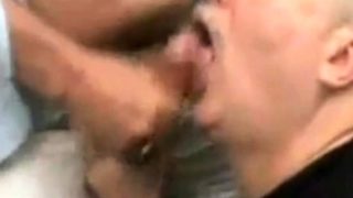 Moustache Daddy sucking cock eating cum