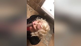 Blonde In Restroom Blowing Black Dick