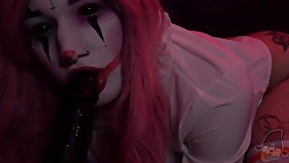 Messy Evil Clown Pisses, Spits & Cums