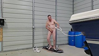 Kevin Yardley rides his wakeboard naked and masturbates