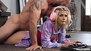 Gamer girl Jessie Saint gets fucked by a hung dude here