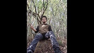 Maskless boy peeing in cold woods / pee fetish