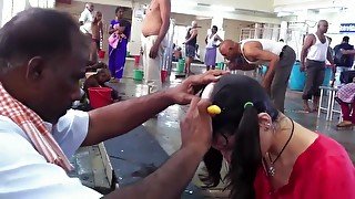 Russian woman headshave at Tirupati