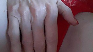 Masturbation in red lingerie