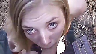 Young blonde amateur sucking a big cock outside