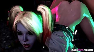 Hot ass blonde slut Harley Quinn hammered in the wet cunt and mouth by lots of gang dudes