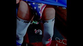 Justa9er showing 9 inch bulge in thong and jock