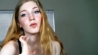 Very Hot Amateur Redhead Teen with glasses bates on Webcam