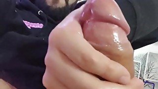 Horny lube jerkoff with peecum Would you lick my balls? They look so yummy here