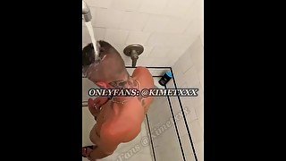 Spy camping shower my friend and fucked and blowjob in the bathroom. OnlyFans: @kimetxxx