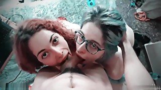 Extremely hot girls give a blowjob