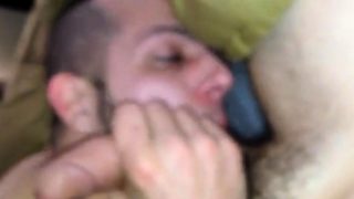 Guy sucks his buddy's curved cock and gets the cum out