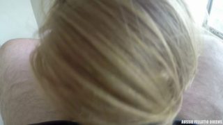 Blonde slut blows a big one in POV