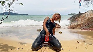 Latex chill on beach Katerina Piglet