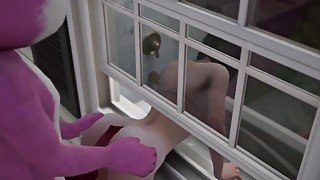 Furry Bunny anal on the window