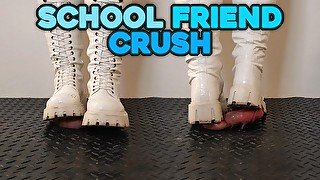 School Friend Crushing and Marching in Painful White Snow Boots - Bootjob, Ballbusting, CBT