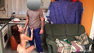 Another delivery guy filmed while fucking oiled spanish beauty