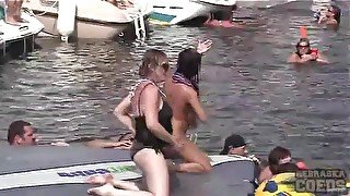 Lesbians have sex to entertain boat party guys