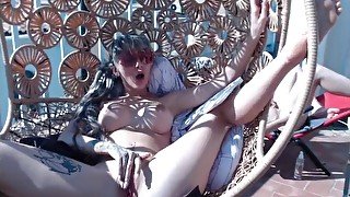 hot teen 18+ girl rubs her pussy on balcony