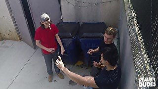 Teen gay coworkers go out back to fuck on their break