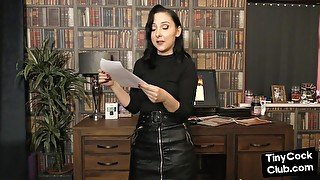 Small dick dirty talking session by femdom babe in leather