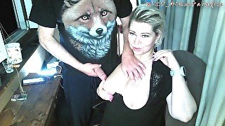 The old Fox squeezes the tits of his eternally young bitch, and she gratefully sucks his cock!