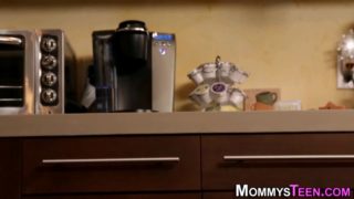 Milf plays with pussy her daughter on large kitchen table