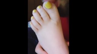 Sexy Foot Worship & Dick Teasing *BBW Feet With Yellow Painted Toes*