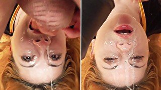 Two sluts are better than one: Rough sloppy upside down facefuck session with two amateur girls