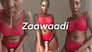 Ebony Zaawaadi pegs your mouth and asshole & gets wet