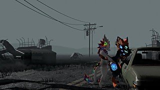 Protogen furry gets fucked in wasteland