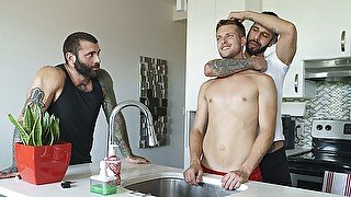 Perv Stepdads Romeo Davis & Markus Kage Take Turns Drilling Stepson On The Couch - DadCreep