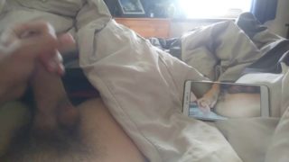 Guy masturbates while watching porn.