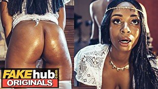 FAKEhub - Horny Ebony MILF uses her sexy lips and big tits and ass in job interview to seduce boss