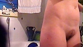 Horny chubby wife all naked in the bathroom on amateur video