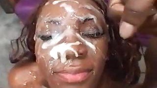 Huge bukkake for naughty black chick