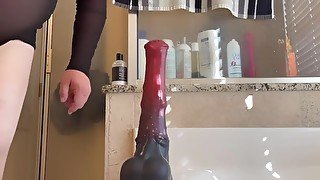 Smooth locked chub rides large Chance dildo