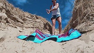 Real wife squirting on a public beach! licks up all her creamy juices!